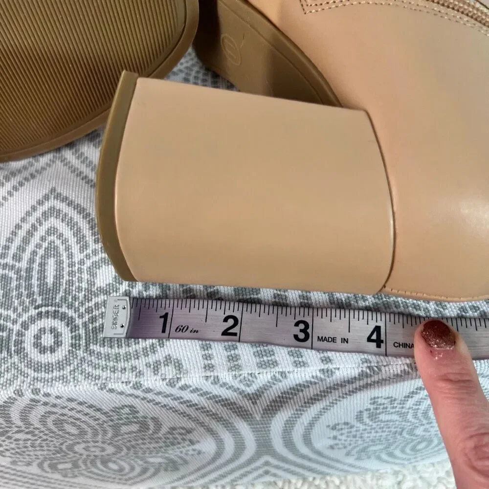 A New Day Tan Almond Toe Side Zip Block Heel Janelle Ankle Dress Bootie Size 11
